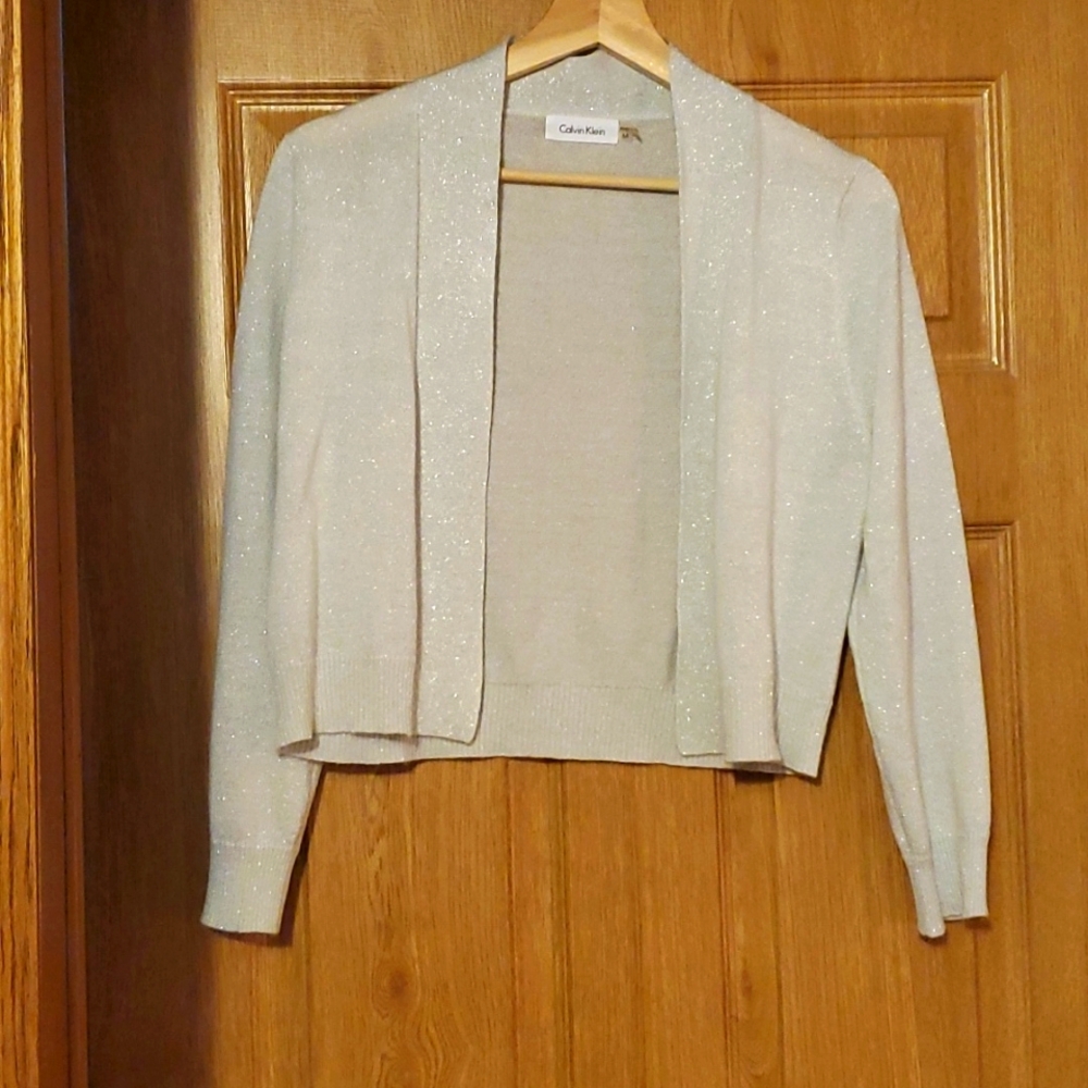 Calvin Klein Silver Sparkle Cardigan Medium